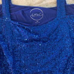 INC Blue Sequin Cold Shoulder size Petite Medium